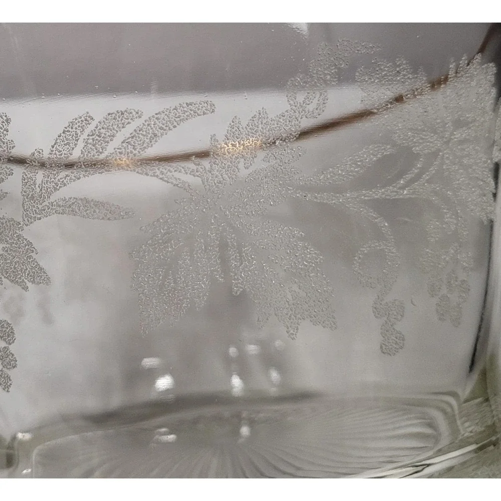 Bartlett-Collins Etched Glass Bowl Ice Bucket Golden Grapes Vintage 1940s